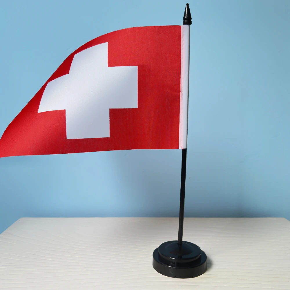 Bandera suiza de escritorio de oficina de 14x21cm, pancarta de poliéster, bandera nacional suiza para decoración - imagen 2