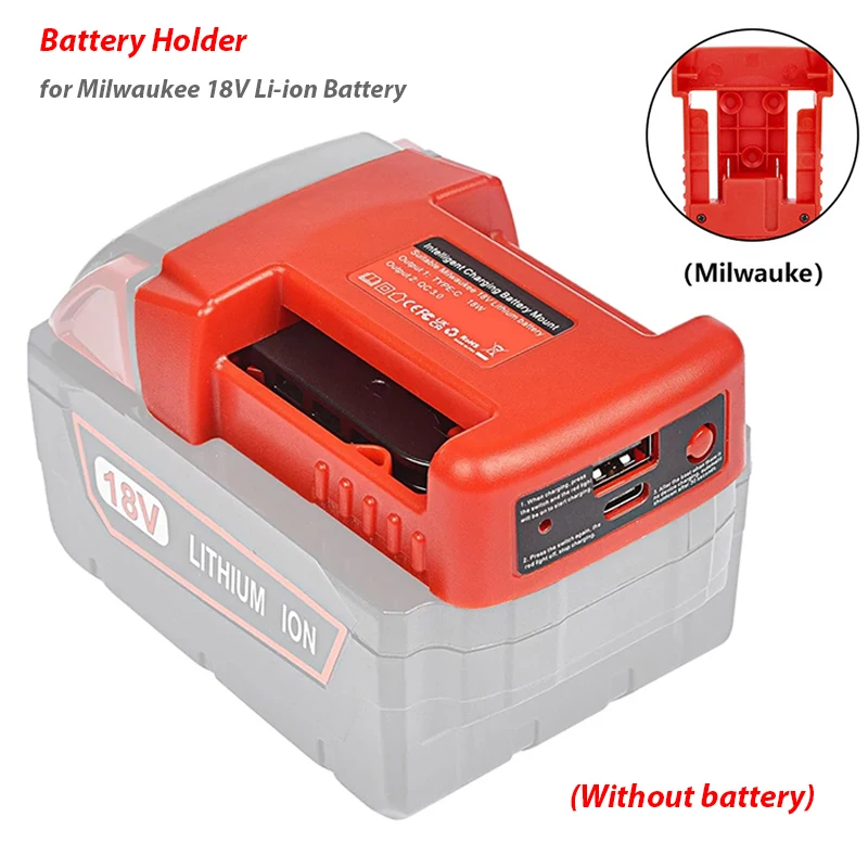 Adaptador de cargador portátil para batería de iones de litio Makita/Dewalt/Milwaukee de 18V con soporte de batería USB tipo C, cargador USB más nuevo - imagen 5