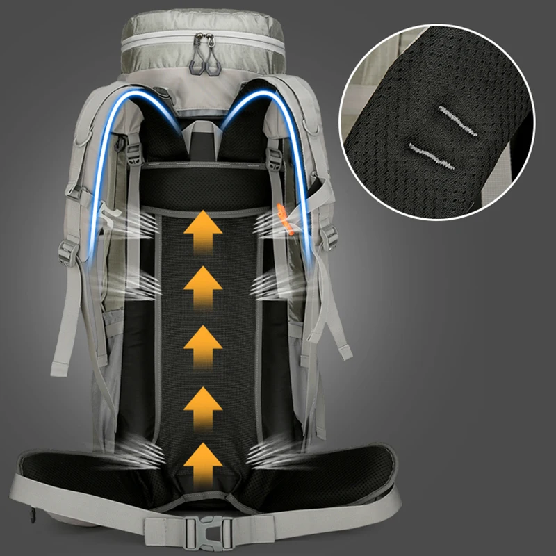 Mochila de Camping de 75L con cubierta para lluvia, bolsa deportiva para senderismo con soporte desmontable, bolsas de viaje, mochila de Montañismo para escalada al aire libre - imagen 4