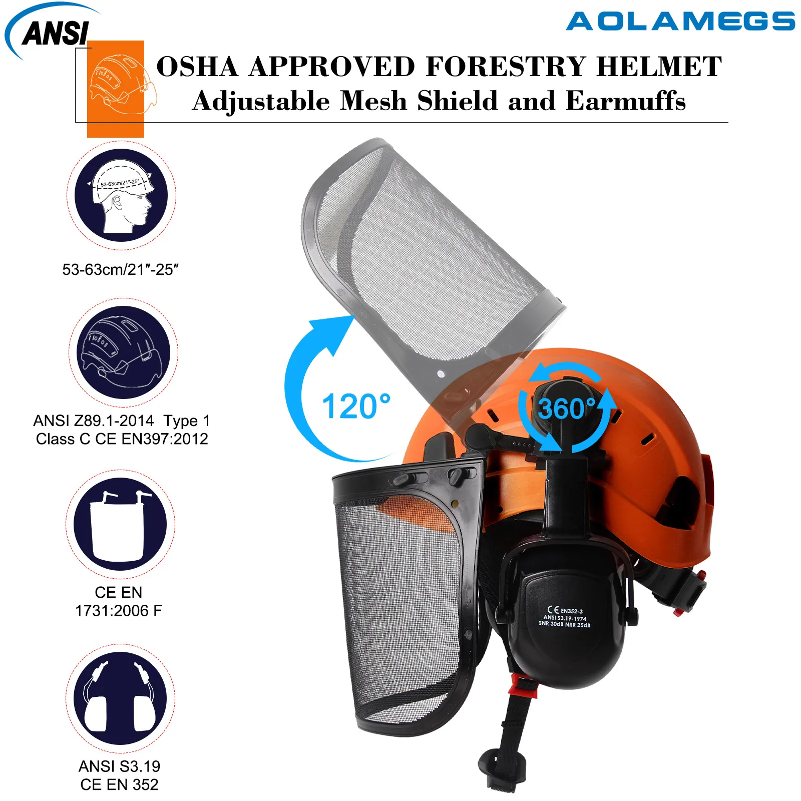 Casco de seguridad forestal Industrial, visera, orejeras, motosierra, arborist, sombrero duro, gafas CE ABS, trabajo de construcción, tapa dura - imagen 3