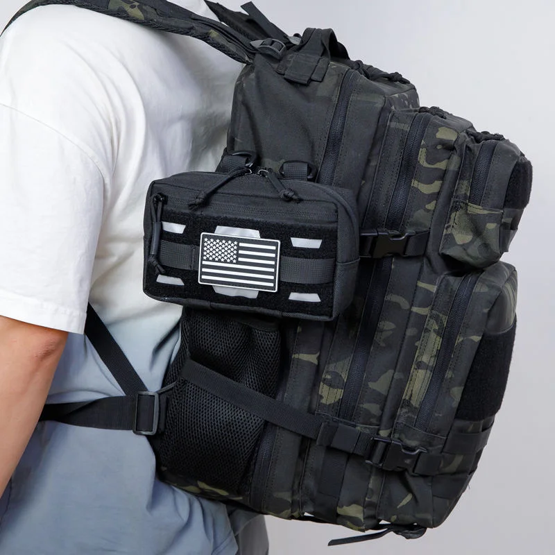 Bolsa de cintura para herramientas de viaje táctica, color negro, resistente al agua, con corte láser de nailon 1000D, con raya reflectante