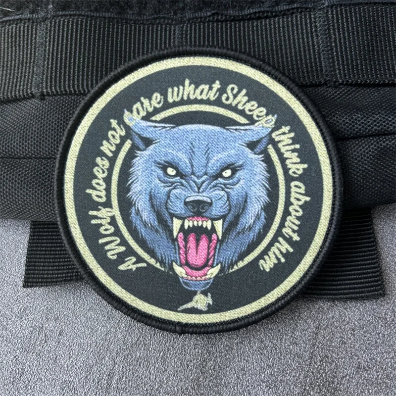 Parche táctico "lobo feroz" para ropa, brazalete impreso, insignias de moral, parches militares con gancho, pegatina para mochila