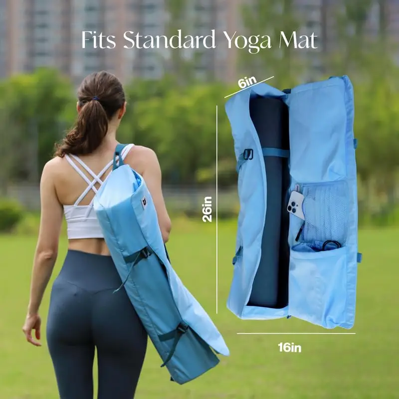 Bolsa para esterilla de yoga, correa de hombro ajustable acolchada para esteras de hasta 26 ", almacenamiento con múltiples bolsillos para elementos esenciales para yoga, pilates y fitness - imagen 5