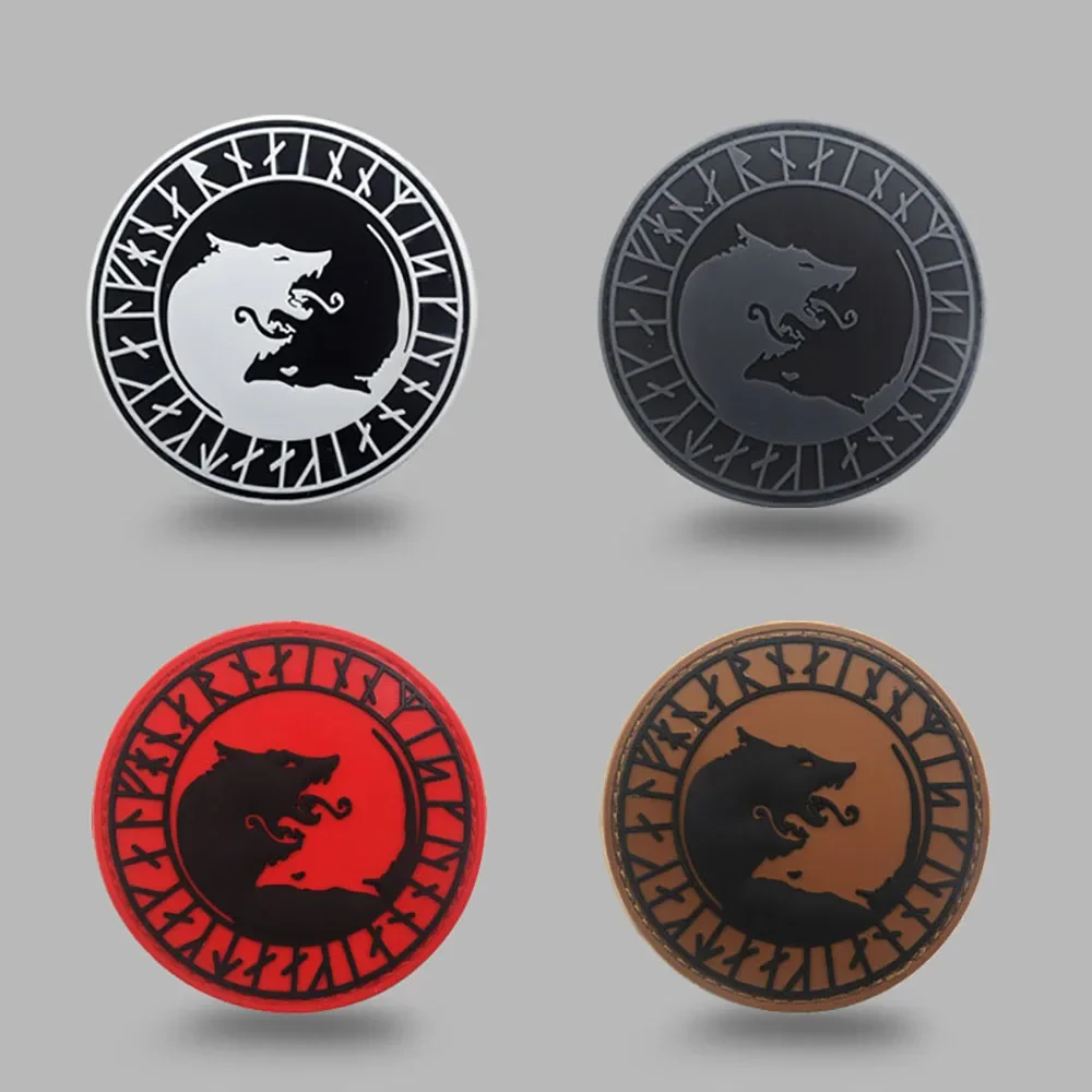 Parche de bucle de gancho de lobos vikingos de PVC 3D, insignias militares tácticas de Odin runas, parches de lobo de abuso para ropa, mochila DIY