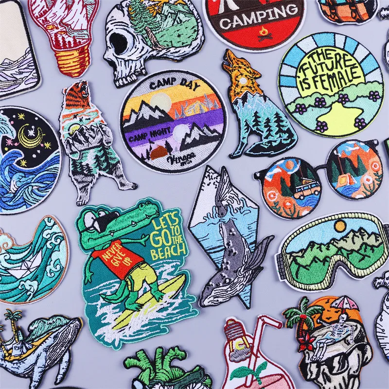 Parches termoadhesivos de viaje para surfear, accesorio Fusible de aventura al aire libre, para planchar ropa, apliques de paisaje Natural DIY