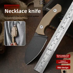 Cuchillo para colgar en el cuello EDC, cuchillo para collar, mini cuchillo recto de bolsillo, cuchillo para exteriores