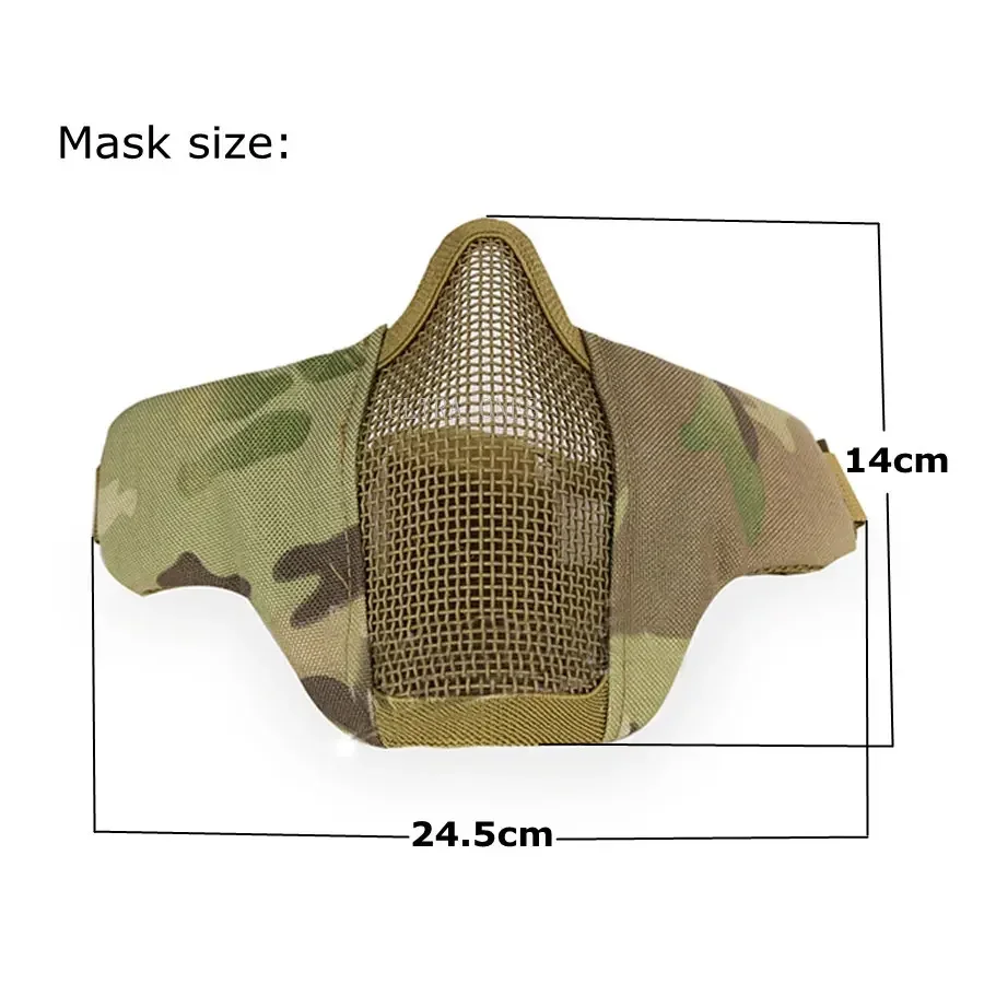 Máscara táctica de media cara para tiro de Paintball, máscaras de protección de malla metálica de acero, accesorios de protección facial para caza al aire libre - imagen 3