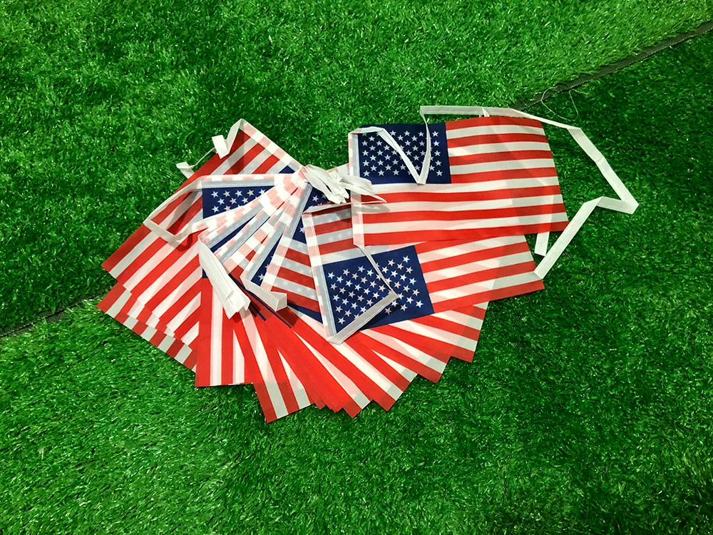 SKY FLAG USA banderines 20 piezas/ranura 14cm x 21cm bandera americana cuerda de Estados Unidos cuerda pequeña bandera voladora de poliéster - imagen 4