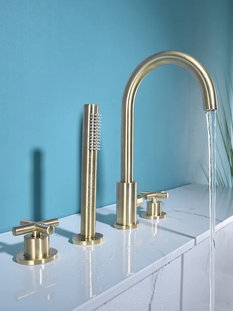 Grifo para bañera, baño estilo borde de bañera, juego de cuatro piezas dividido totalmente de cobre, ducha, grifo doméstico frío y caliente - imagen 3