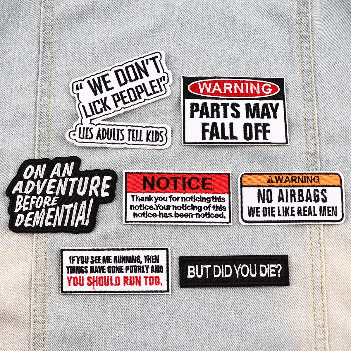 Parches de advertencia para planchar en la ropa, pegatinas, citas, parches bordados en la ropa, rayas de ropa DIY