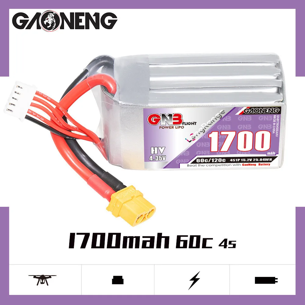Batería Lipo GNB 4S 15,2 V 1700mAh 60C/120C HV para Dron con control remoto FPV Quadcopter helicóptero piezas de aviones batería de 15,2 V - imagen 2
