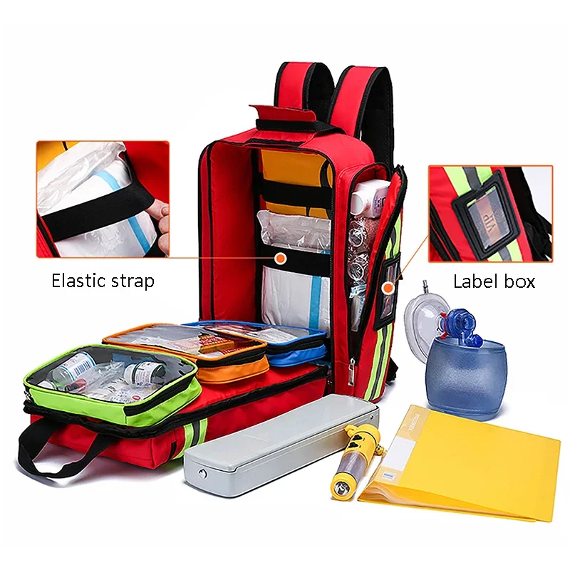 Bolsa de primeros auxilios para emergencias, de gran capacidad mochila de rescate de emergencia, almacenamiento clasificado, Kits de supervivencia, organizador médico - imagen 5
