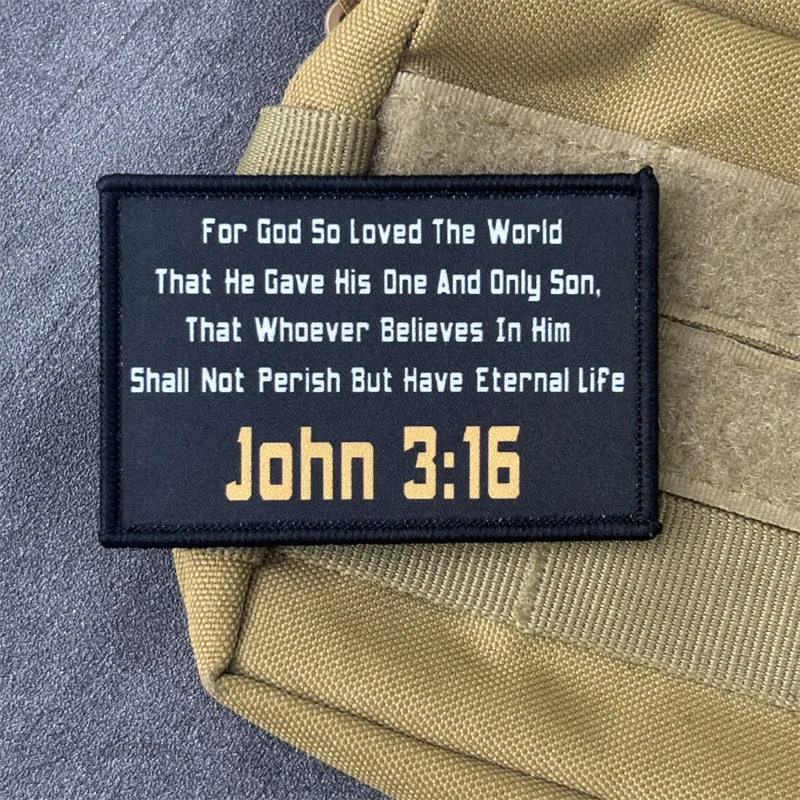 Parche estampado "John 3:16" para ropa, insignia de moral táctica, parche militar con gancho, pegatina para mochila, brazalete - imagen 3