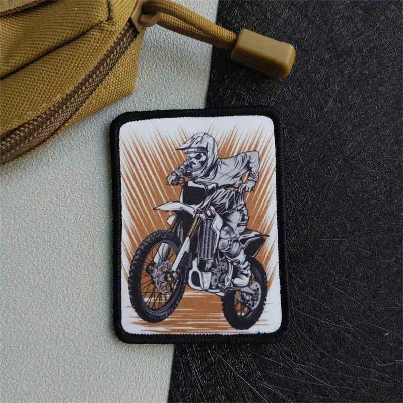 Parche estampado de esqueleto para motociclista, insignia de moral táctica, gancho y bucle, pegatina decorativa para mochila, parches para brazalete para ropa - imagen 4