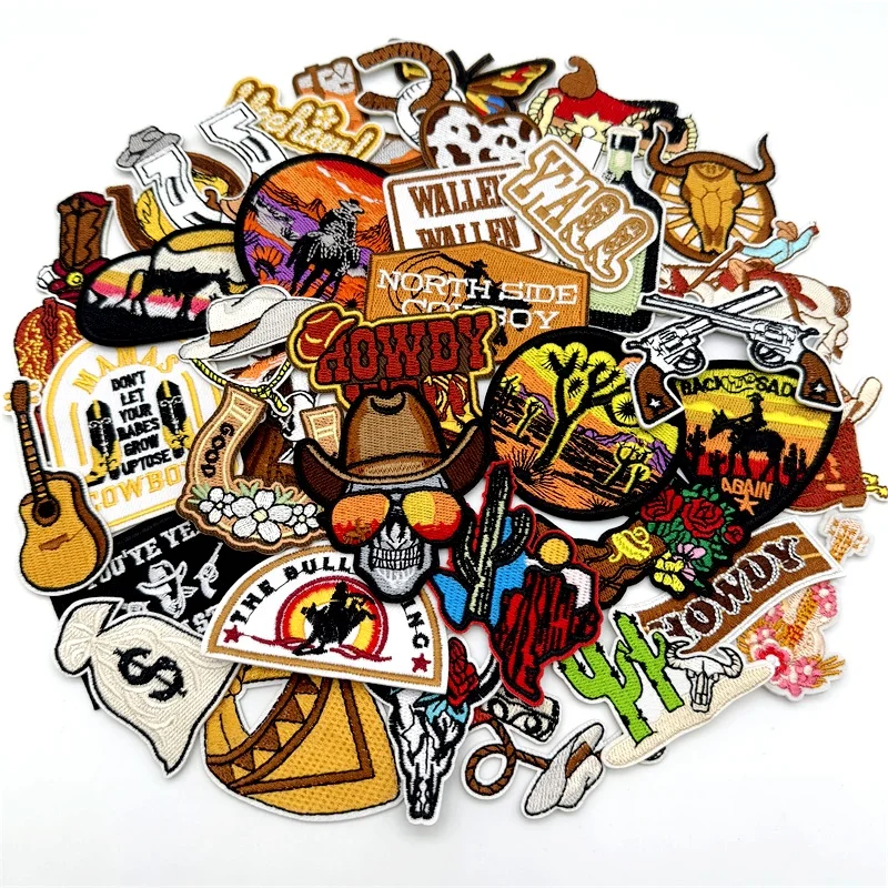 40 unids/lote, parches bordados de vaquero del oeste, apliques para ropa DIY, parches para planchar/coser, pegatinas de rayas - imagen 3