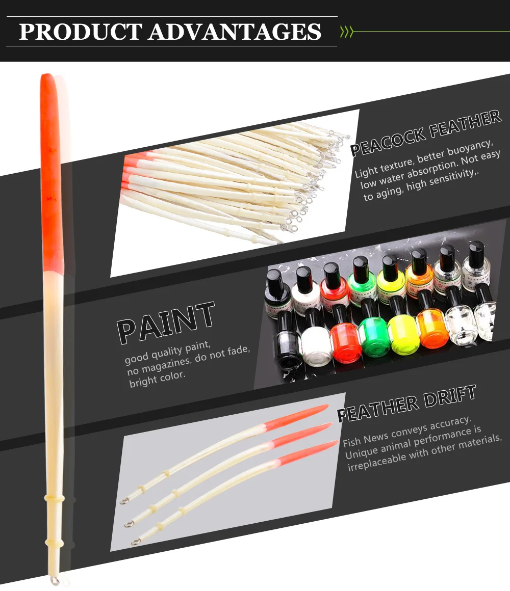 Juego de flotadores de pesca pintados con plumas, Kit de corcho de pesca, tubos flotantes de cola dura, aparejos, accesorios de pesca, 10/30 Uds. - imagen 5