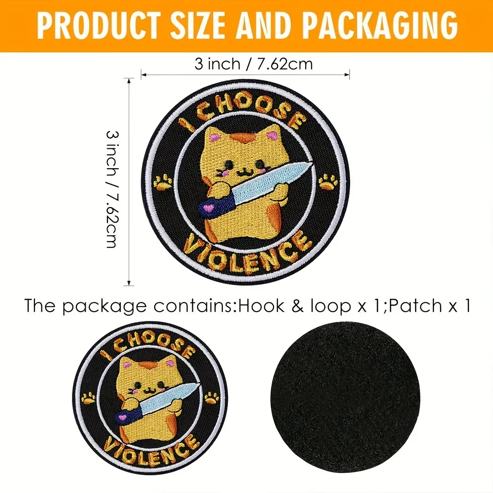 Parches de gato bordados de 3" Velcros - "I Choose Violence" Aplicación de meme divertida para mochilas, chalecos, bolsos, sombreros, chaquetas - imagen 4