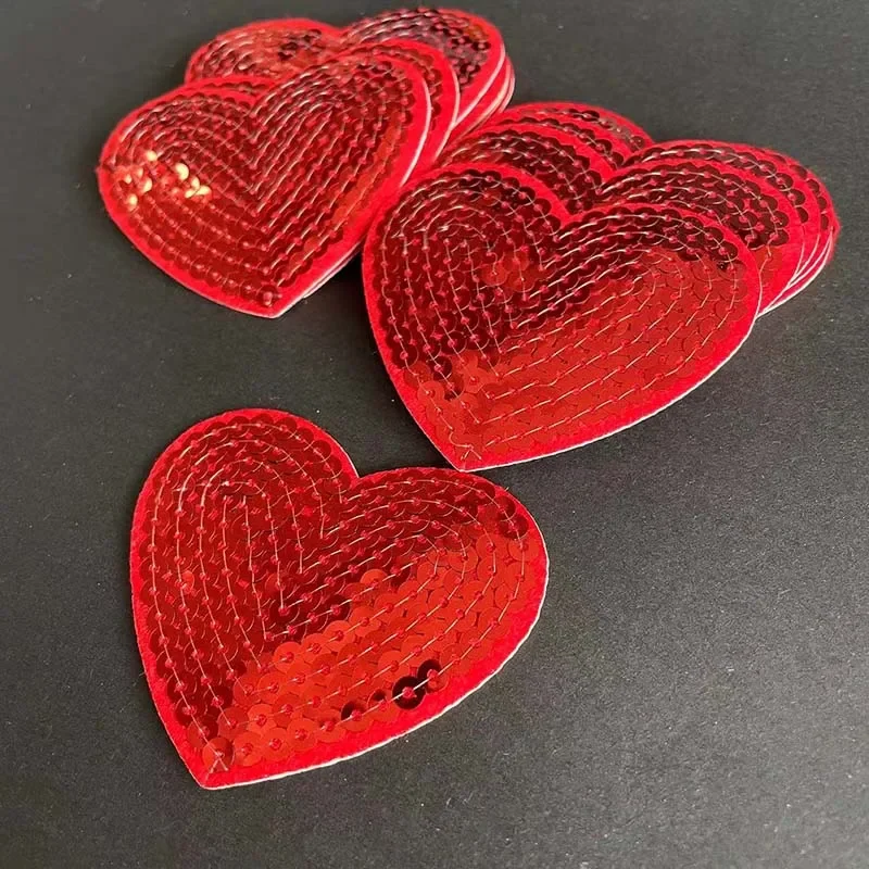 6*7 CM/5 piezas rojo brillo corazón apliques de lentejuelas parche termocollants, pegatina de ropa tela bordado hierro en parches para ropa - imagen 3