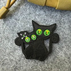 Parche bordado de dos gatos negros, insignia de moral táctica, parche militar con gancho y bucle para mochilas, chaquetas y ropa