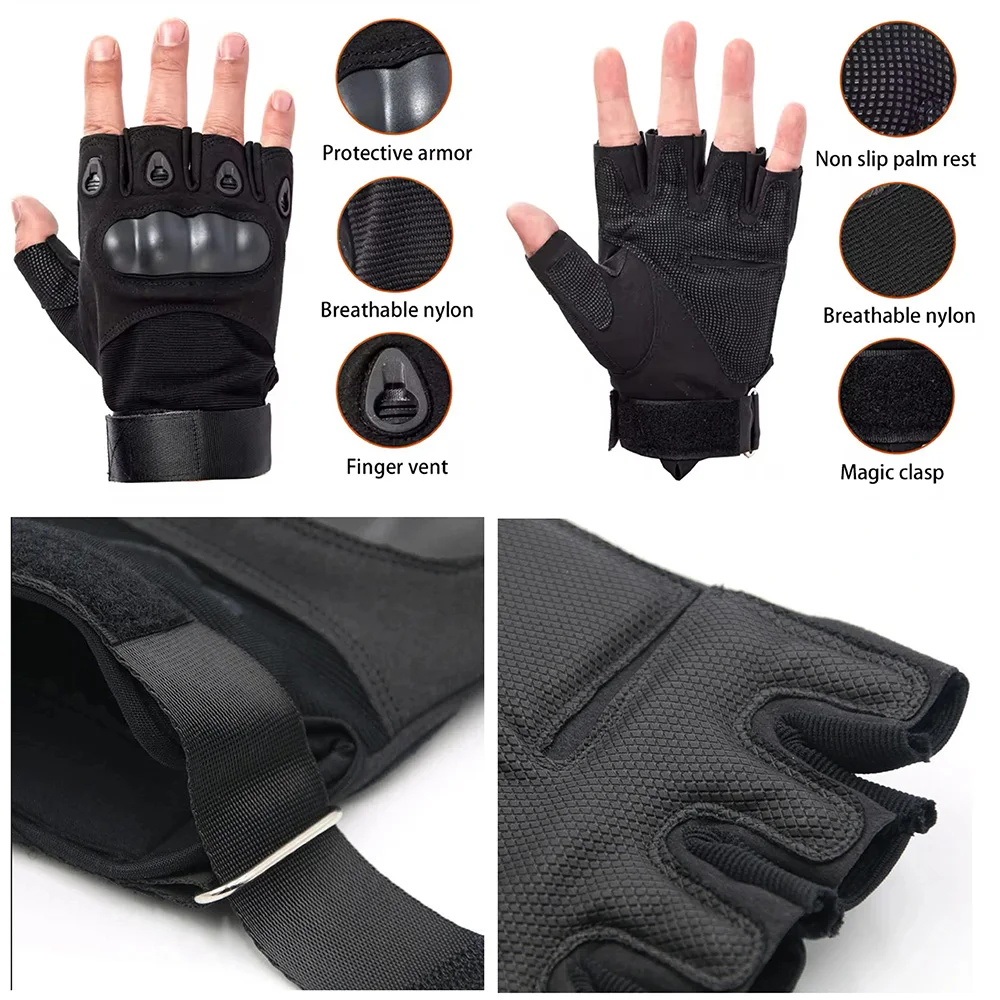 DIZETION Guantes tácticos militares de medio dedo para hombres - Equipo de ciclismo para motocicleta de caza Airsoft para tiro al aire libre - imagen 2