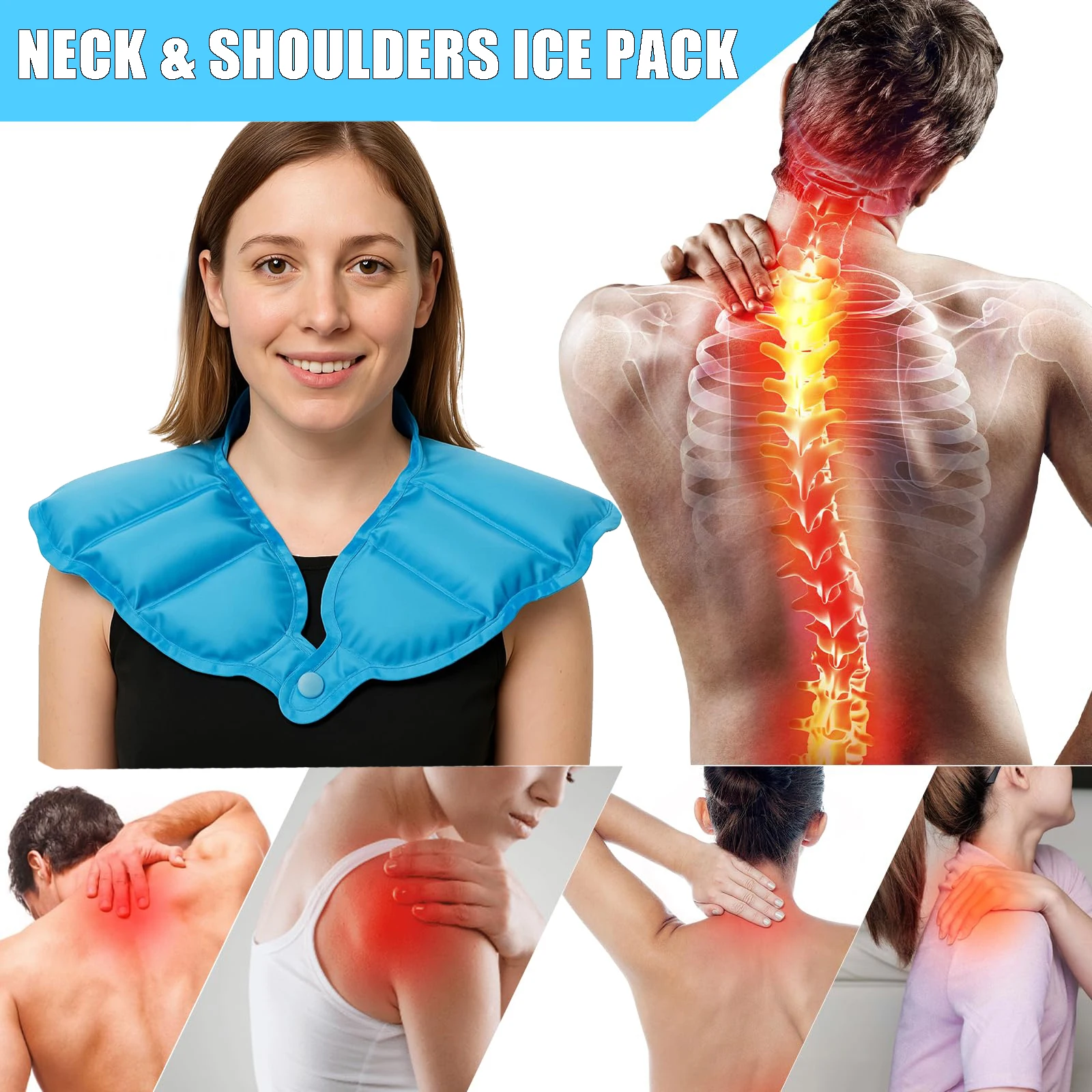 Bolsa de hielo para aliviar el dolor de espalda superior del cuello y hombros, terapia de envoltura de hielo de gel para el cuello para manguito rotador, lesión, hinchazón muscular