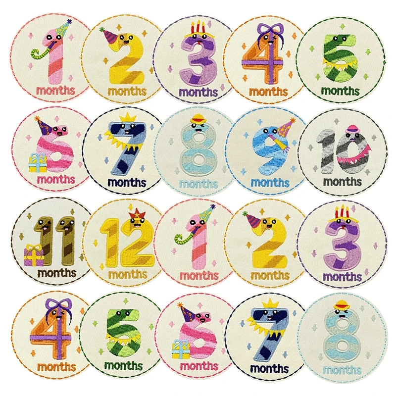 10 unids/lote DIY 12 meses parches bordados para ropa regalos de cumpleaños parche para planchar en sombrero mochila números insignias bordadas - imagen 2
