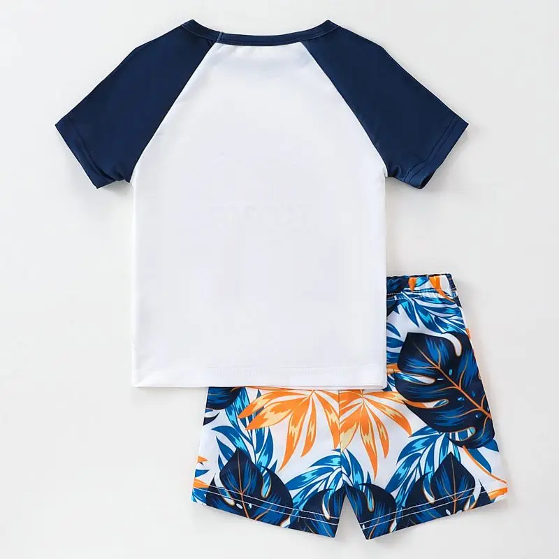 Lindo Hawaii verano camisetas de manga corta pantalones cortos conjunto de baño para niños 2 uds camisetas casuales sueltas pantalones cortos trajes de baño para niños - imagen 3