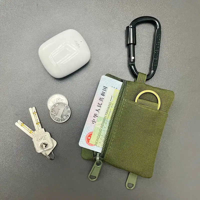 Monedero al aire libre con cremallera, bolsa para llaves, bolsa de almacenamiento deportiva con cremallera de lona, bolsa colgante pequeña, bolsa para tarjetas - imagen 4