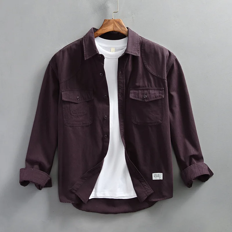 4XL 100% camisas de algodón para hombres 2025 primavera otoño moda blusas de manga larga para hombres jóvenes Casual suelta masculina Cargo Tops Shirtcoat