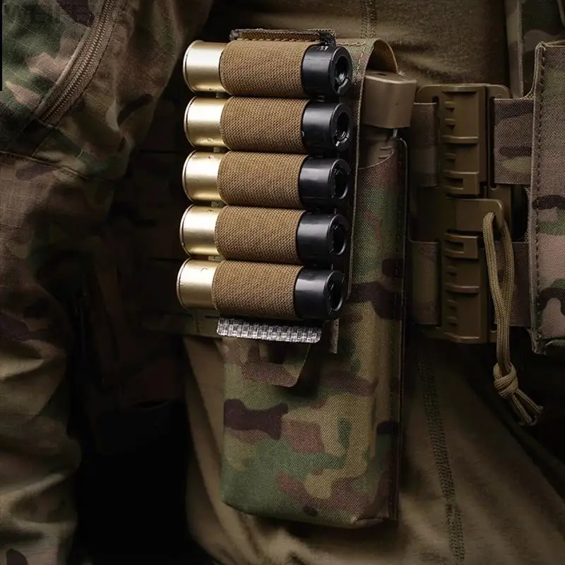 Soporte táctico para cartuchos de escopeta, bolsa de carcasa Molle para Rifle, accesorios de caza, 5 rondas, 12/20GA - imagen 2