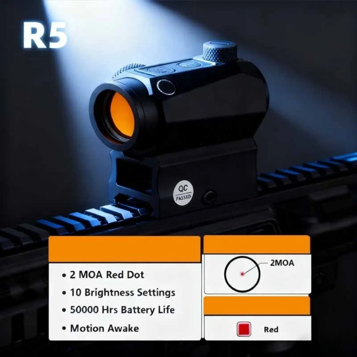 R5 1x20mm 2 MOA Red Dot Sight Reflex Riflescope alcance de caza con montaje Riser 20mm Rail co-Witness holográfico AR15 - imagen 2