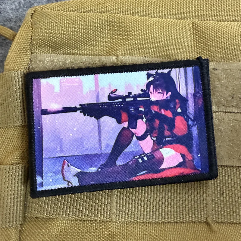 Parche de francotirador de Chica de Anime, insignia de moral táctica, parches de brazalete con gancho y bucle impresos para ropa - imagen 4
