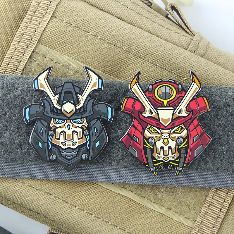 Insignia de parche de Metal de samurái de dibujos animados de estilo japonés, decoración artesanal, chaleco táctico, mochila, accesorio de ropa con gancho - imagen 4