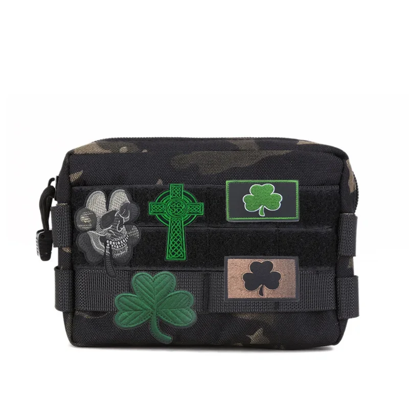 Accesorios para bolsa al aire libre, insignia para bolso, parche bordado, flor de calavera irlandesa, brazalete de planta de hoja de tres piezas, parches para mochila - imagen 3