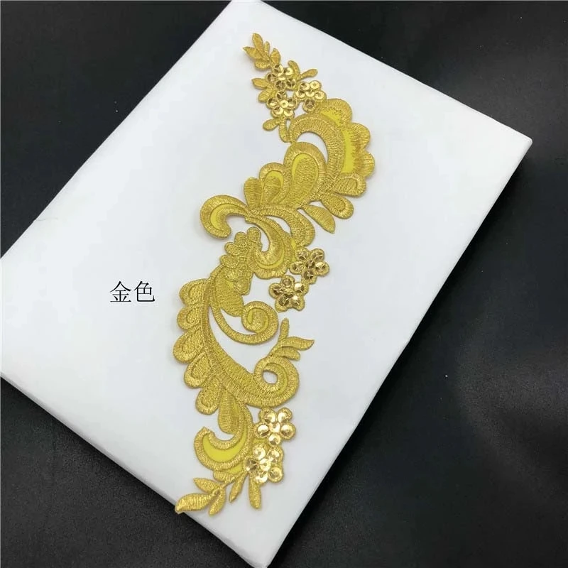 Apliques bordados de flores de 23,5x8,5 CM con parche de lentejuelas, pegatinas de tela termoadhesiva, calcomanías florales para planchar para ropa, vestido - imagen 5