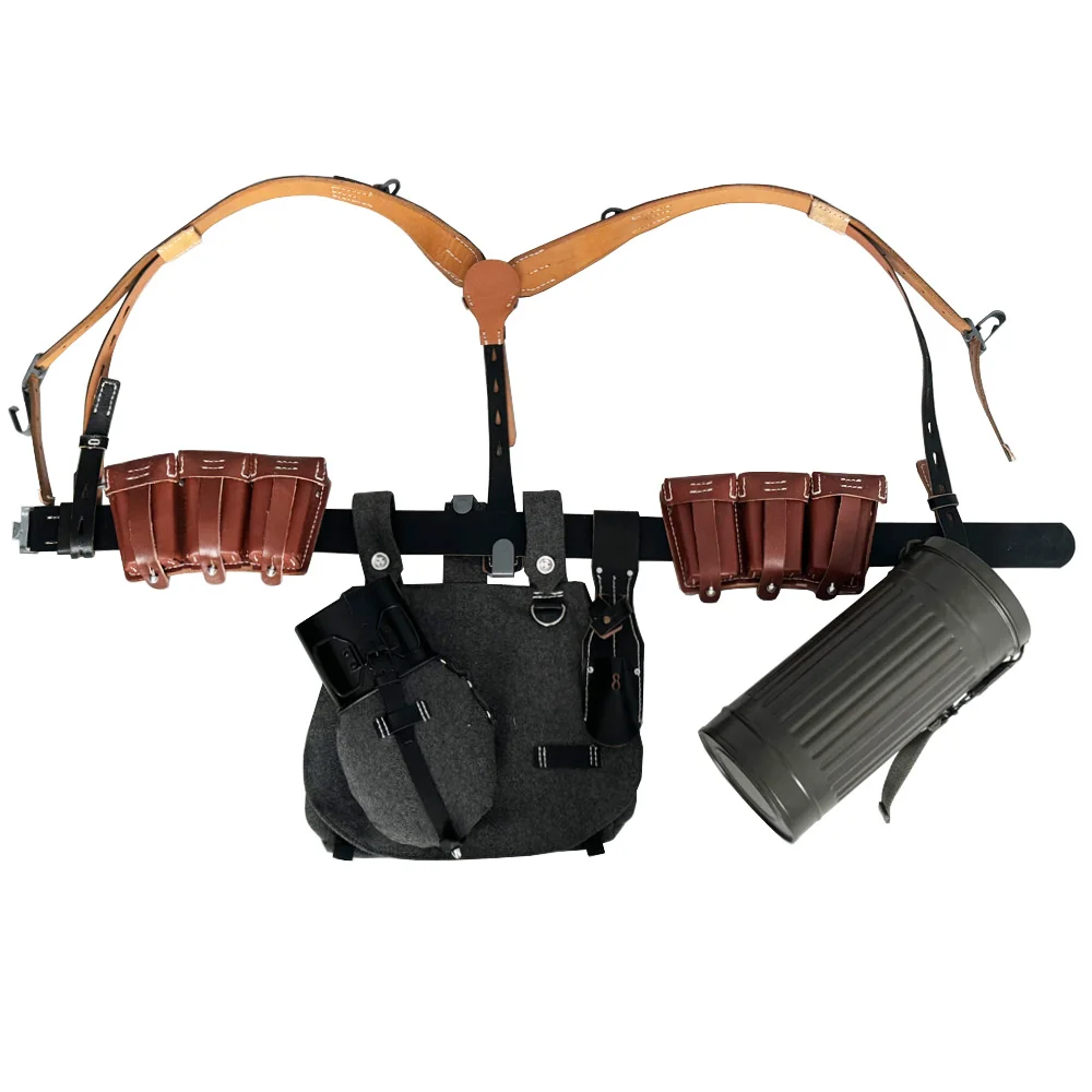 Los soldados combinados de equipos alemanes de 98 quilates están equipados con correas para el pecho y bolsas de pan vintage marrones. - imagen 2