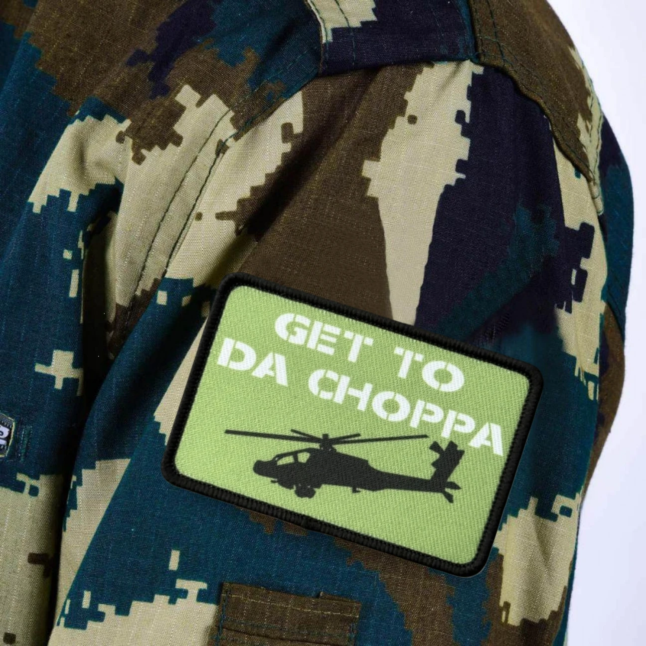 Get To Da Choppa Morale parche táctico gancho y bucle divertido equipo Airsoft personalizado parches impresos militares para pegatinas de mochila