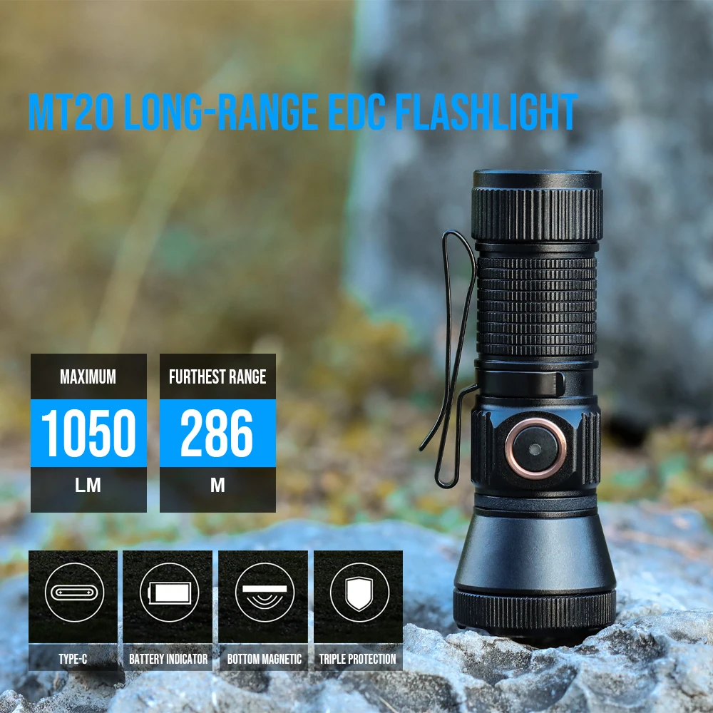 Trustfire MT20 linterna EDC recargable 1050 lúmenes tipo USB C linterna LED de carga Mini 18350 luz óptica MVB con cola magnética - imagen 2