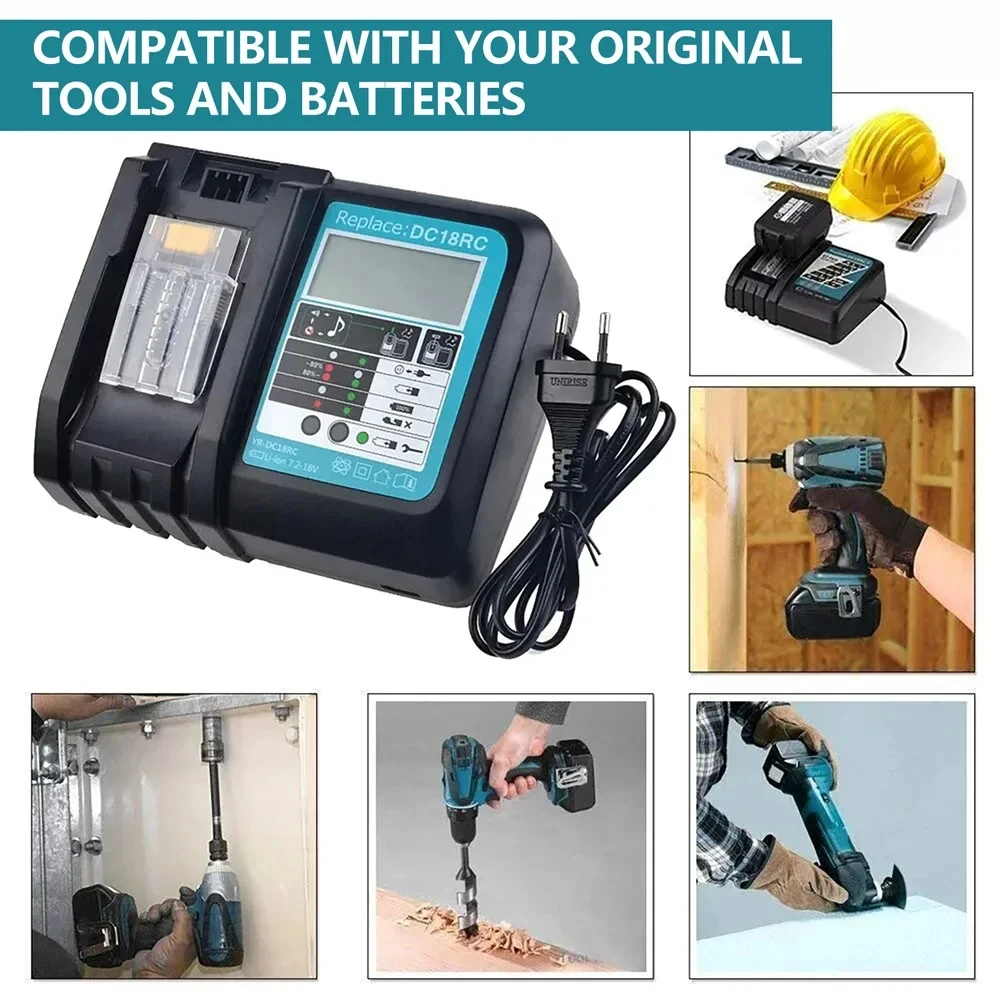 DC18RC para Makita 18V cargador de batería de taladro 3A cargador de iones de litio para Makita 14,4 V 18V LXT BL1815 BL1860 BL1430 BL1450 - imagen 3