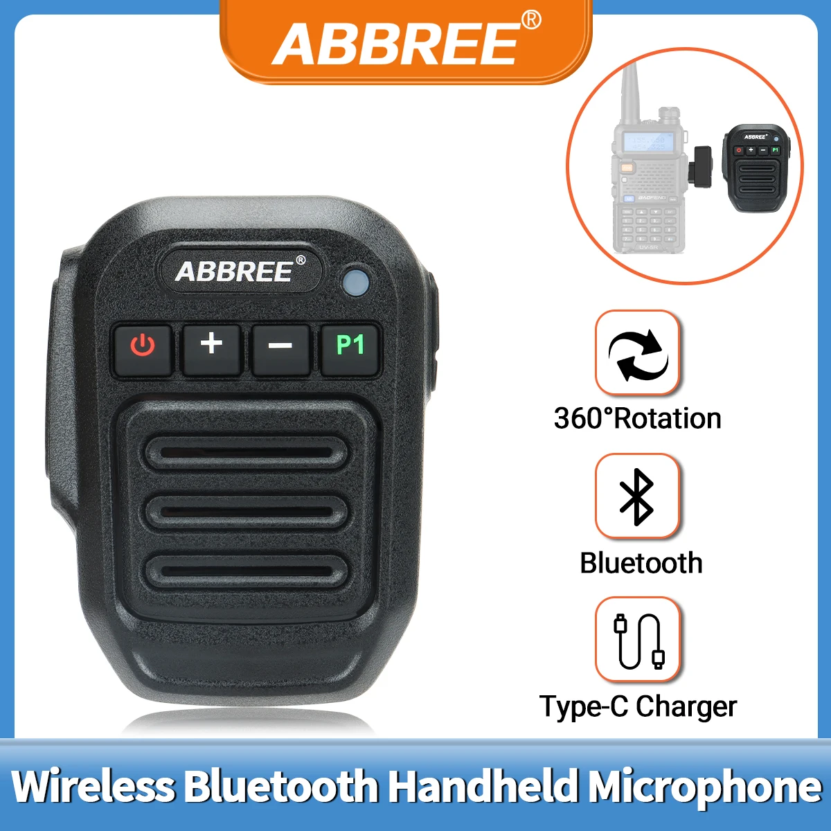 ABBREE-micrófono de mano inalámbrico con Bluetooth, altavoz para Quansheng UV K5 (8) K6 UV 5R Plus BaoFeng UV5R 888S UV-17PRO