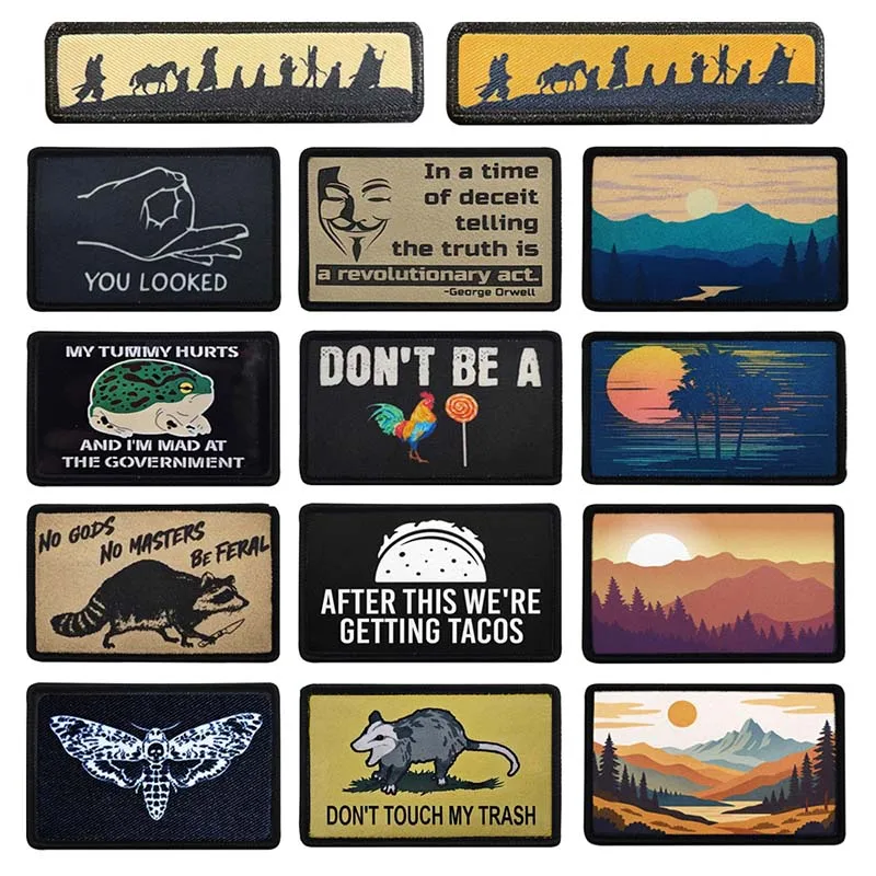 Migrate Journey, amanecer, parches de paisaje de puesta de sol, apliques de tela con emblema de refranes de animales divertidos, insignia de moral táctica para mochila