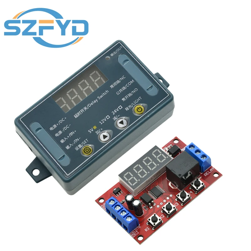 Módulo de relé de retardo de tiempo ajustable DC 5V 12V 24V 10A relé de sincronización Digital LED temporizador interruptor de gatillo de retardo interruptor de Control de temporizador