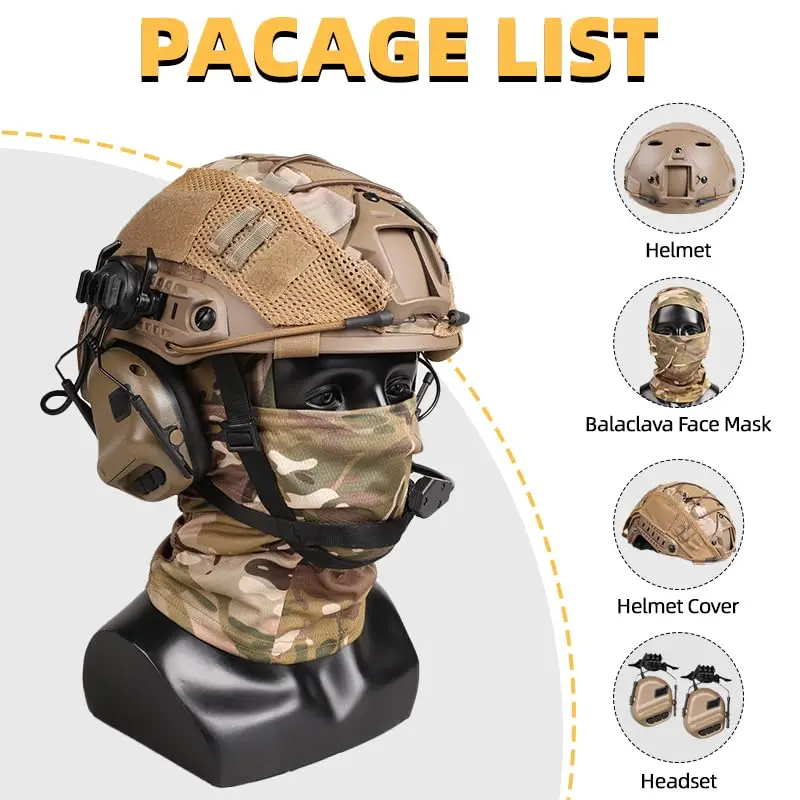 Casco táctico con auriculares, casco ajustable con funda para casco y máscara de pasamontañas para Cosplay equipo táctico militar Airsoft - imagen 2
