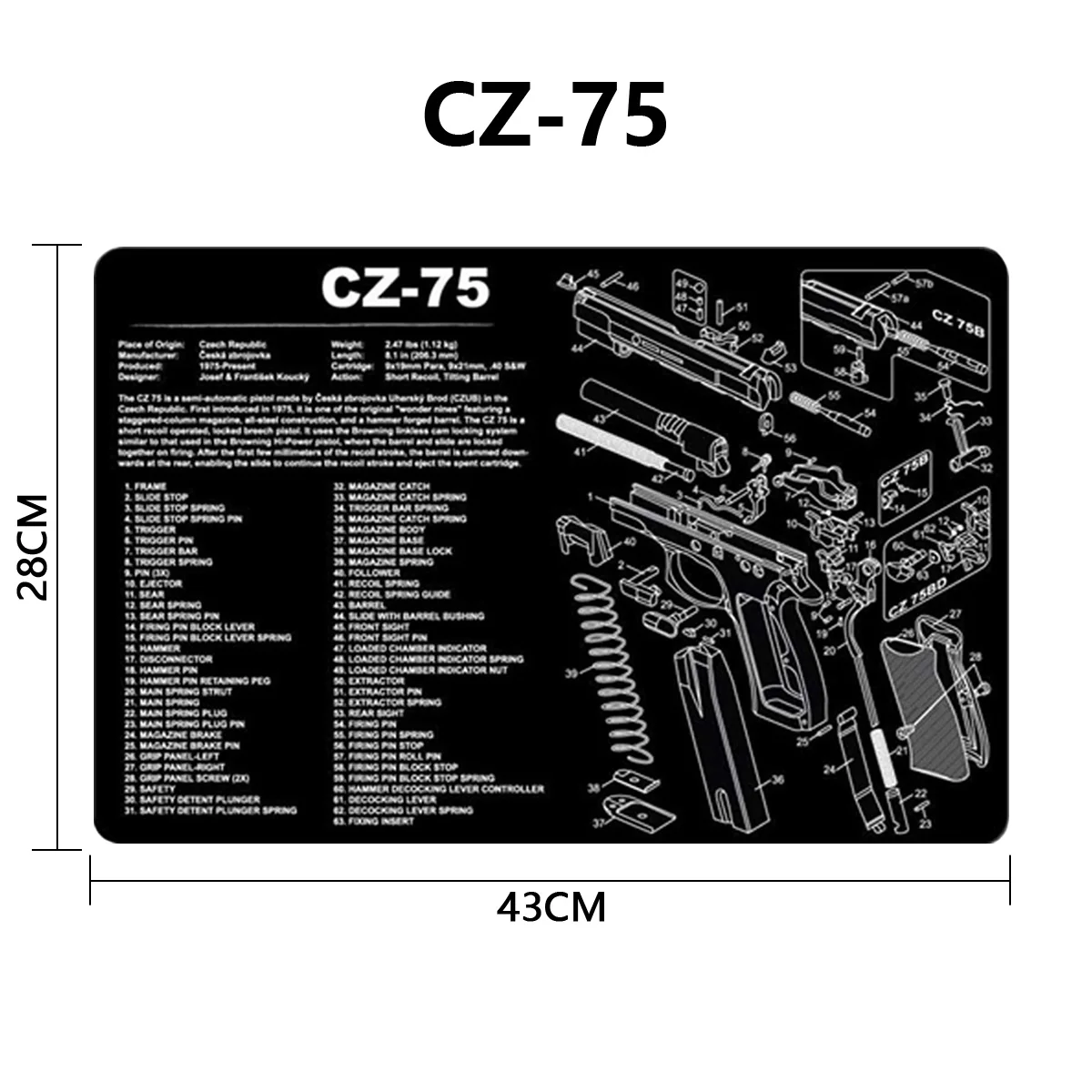 Alfombrilla de goma para ratón táctico CZ Shadow 2SA G17 CZ75 1911 P220 226 P320 P365, alfombrilla de limpieza de armas con instrucciones de diagrama de piezas - imagen 4