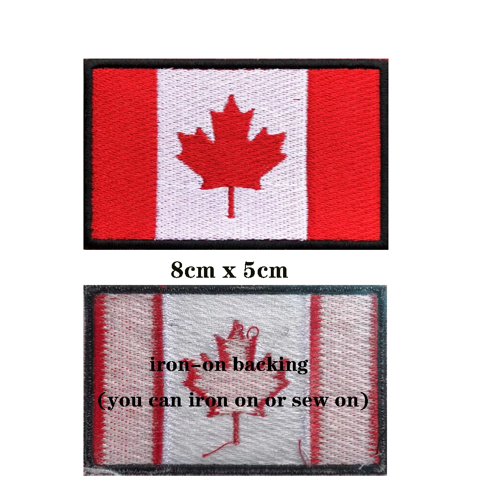 Brazalete con bandera canadiense de Canadá, parche bordado con gancho y bucle o hierro, insignia bordada, tela, raya moral militar, 1 ud. - imagen 2