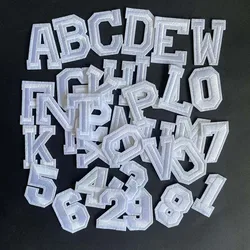 A ~ Z letras del alfabeto inglés, 0 ~ 9 Jersey, insignias de números, pegatinas de ropa, apliques blancos, parches bordados para planchar en la ropa