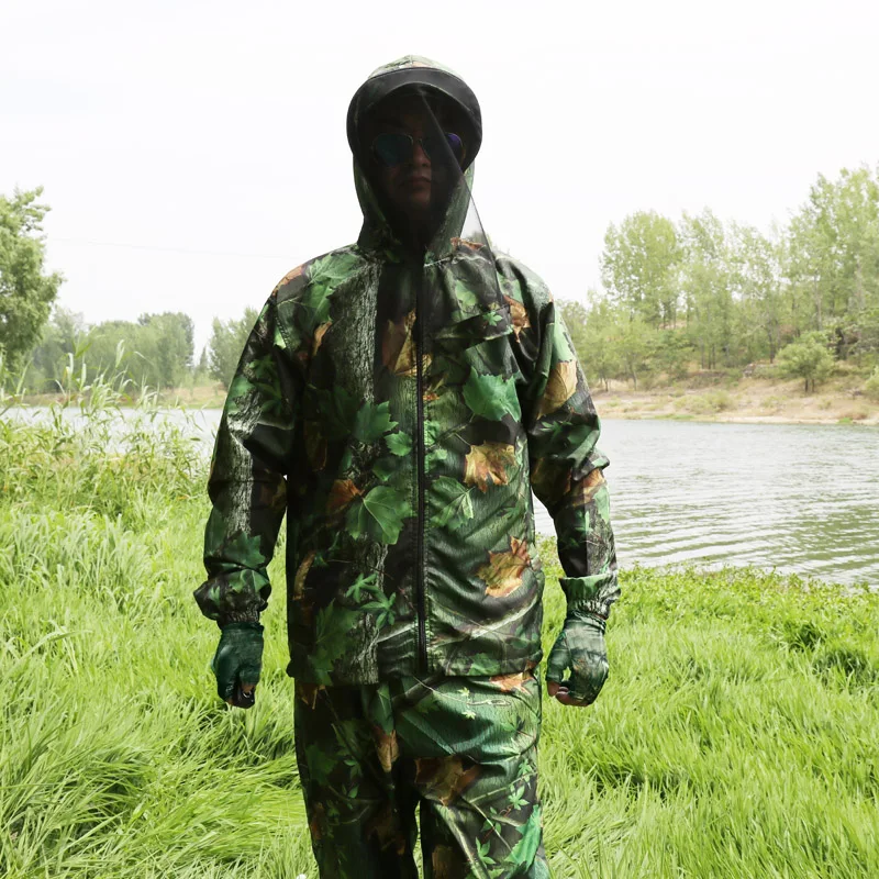 Traje de pesca de camuflaje biónico ligero y transpirable, protección solar, antimosquitos, chaqueta con capucha, pantalones, verano - imagen 5