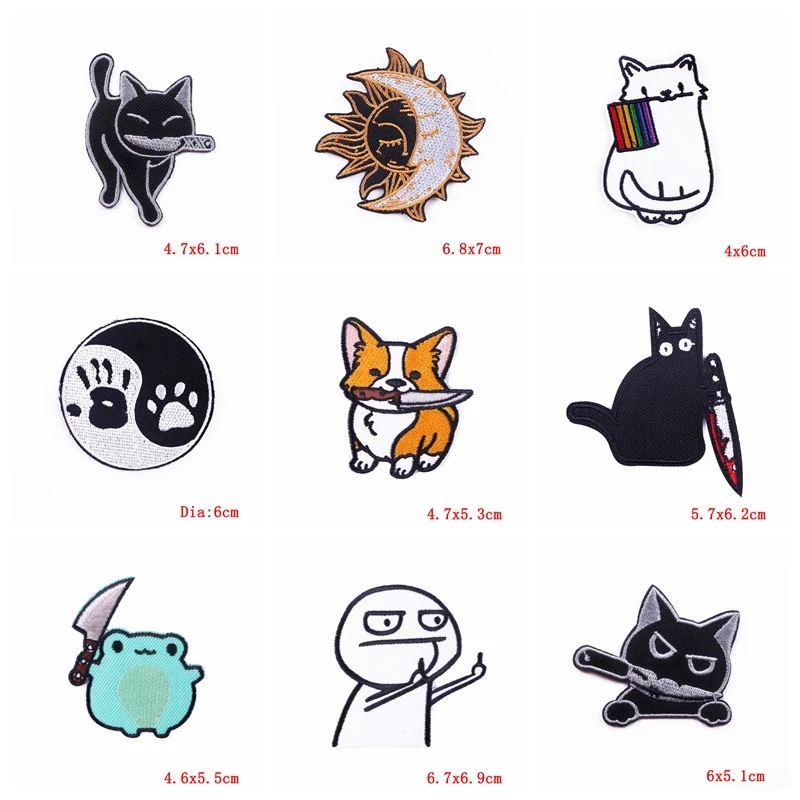 Parche bordado de animales de dibujos animados, parches termoadhesivos para planchar en la ropa, zorro, ballena y gato, 10 unidades por lote - imagen 5