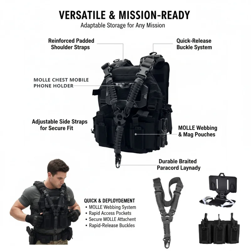 Chaleco de entrenamiento de liberación rápida, desmontable y ajustable, transpirable, resistente a desgarros y duradero, con tres bolsas para revistas. - imagen 4