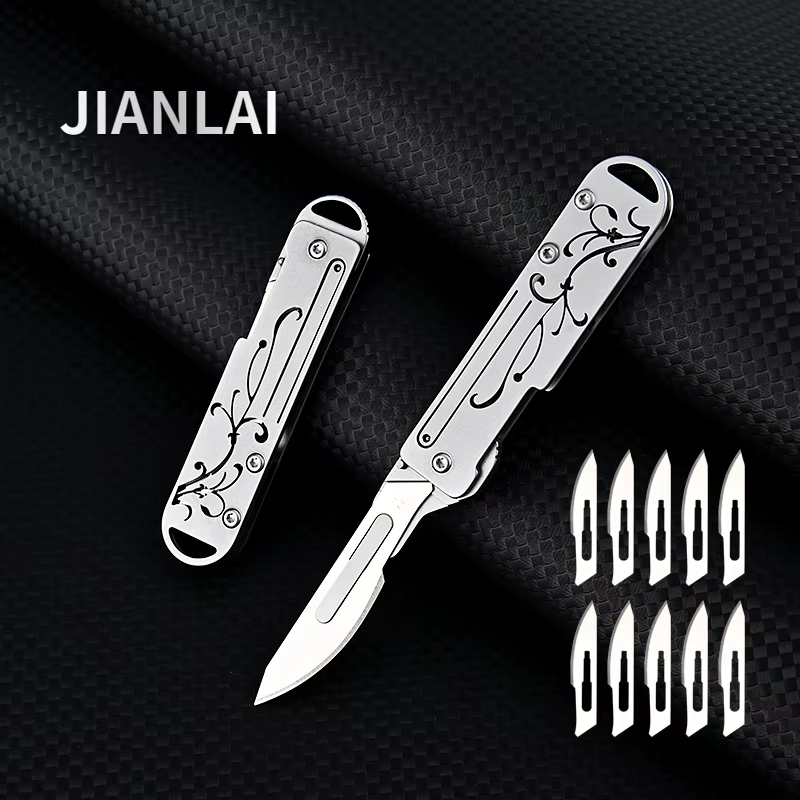 Mini cuchillo cortador papel orquídeas Chinoiserie llavero portátil - imagen 2